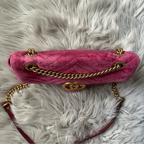 GUCCI Velvet Matelasse Small GG Marmont Shoulder Bag Crossbody Pink - Picture 7 of 17